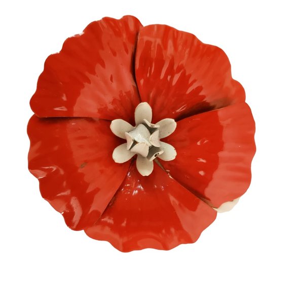 Vintage Red & White Enamel Poppy Pin Flower Brooch Remembrance Retro 60s - Picture 2 of 5